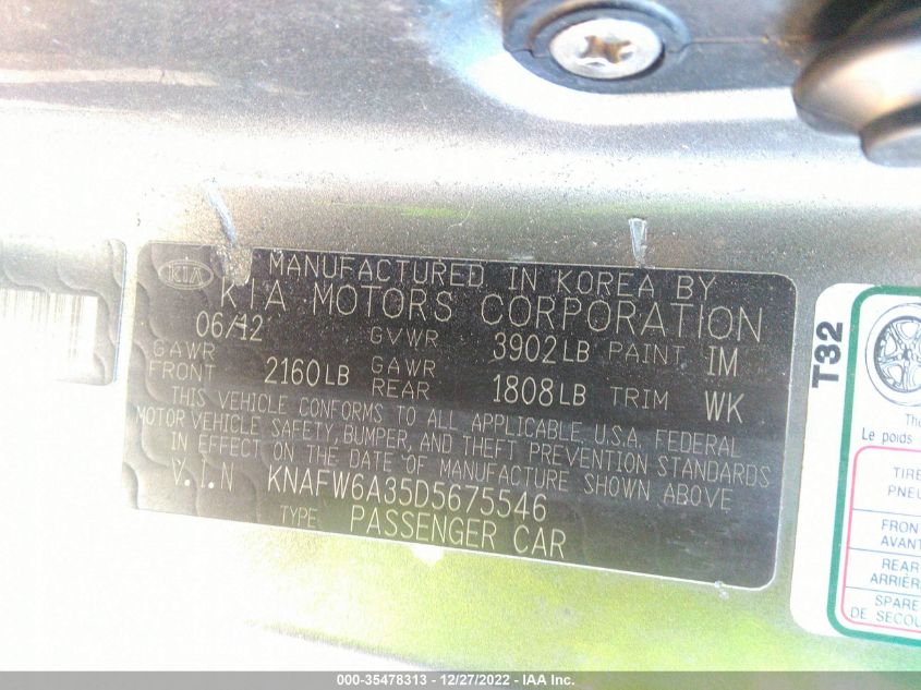 2013 KIA FORTE KOUP SX KNAFW6A35D5675546