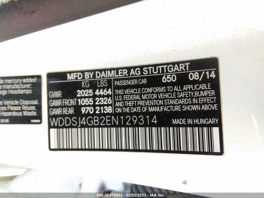 2014 MERCEDES-BENZ CLA-CLASS CLA 250 - WDDSJ4GB2EN129314