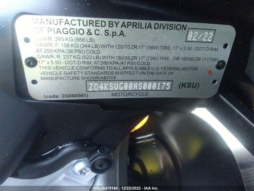 2022 APRILIA RS 660 ZD4KSUG00NS000175