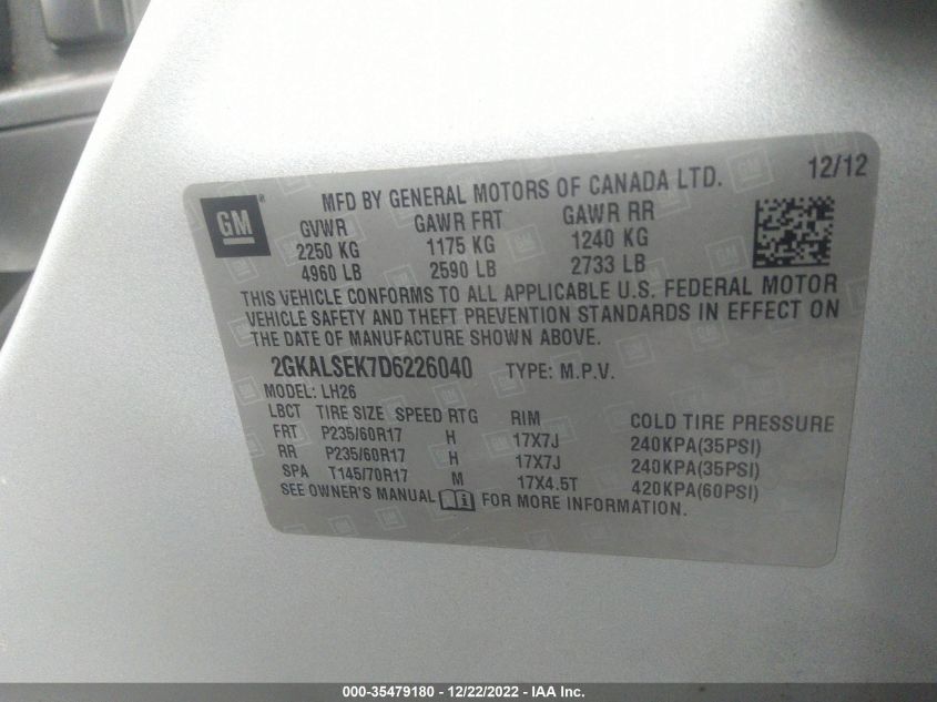 2013 GMC TERRAIN SLE - 2GKALSEK7D6226040