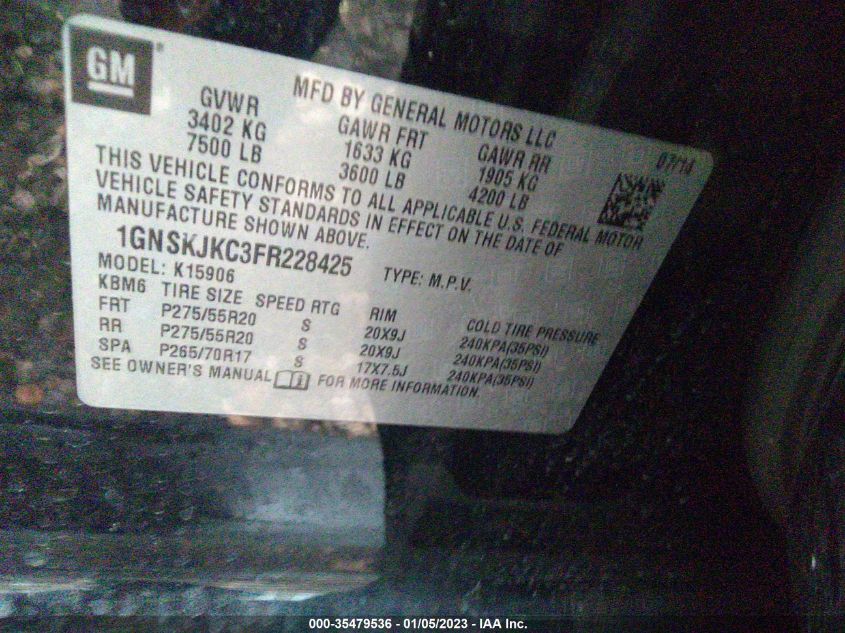 2015 CHEVROLET SUBURBAN LT 1GNSKJKC3FR228425