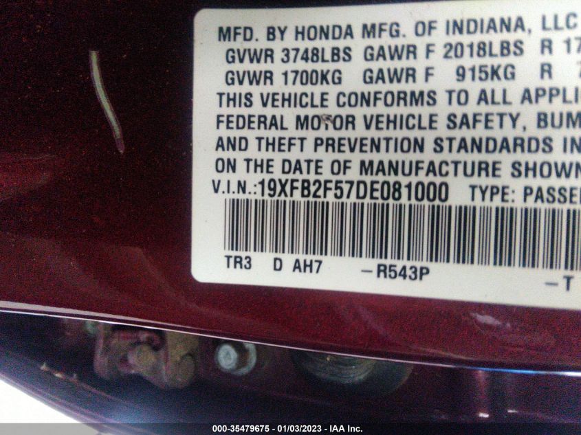 2013 HONDA CIVIC SDN LX 19XFB2F57DE081000