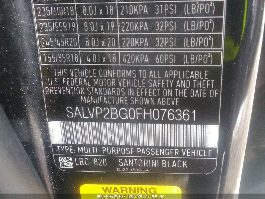 2015 LAND ROVER RANGE ROVER EVOQUE PURE PLUS SALVP2BG0FH076361