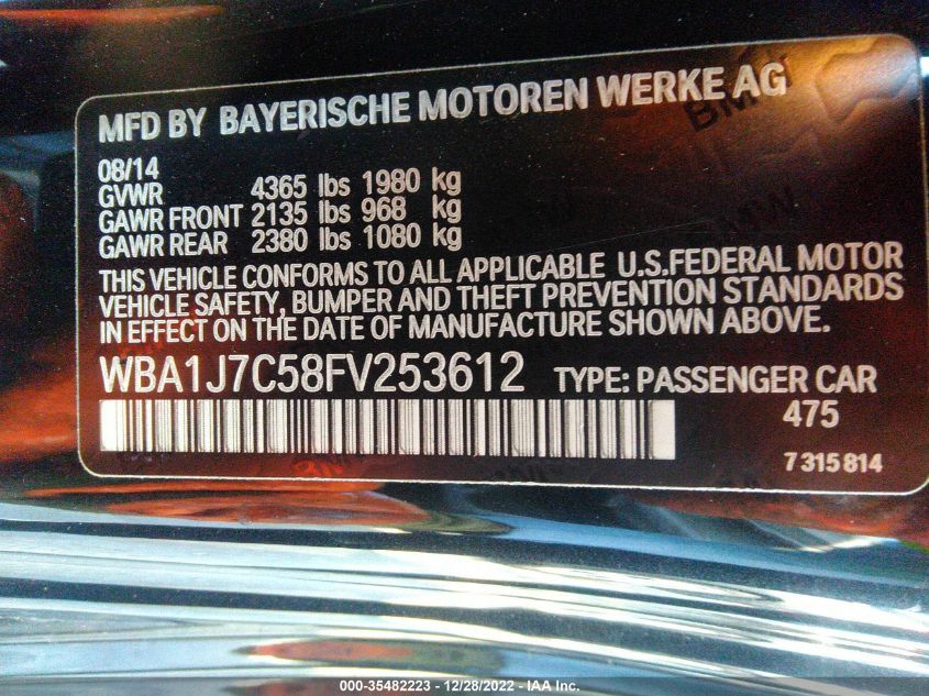 2015 BMW 2 SERIES M235I WBA1J7C58FV253612