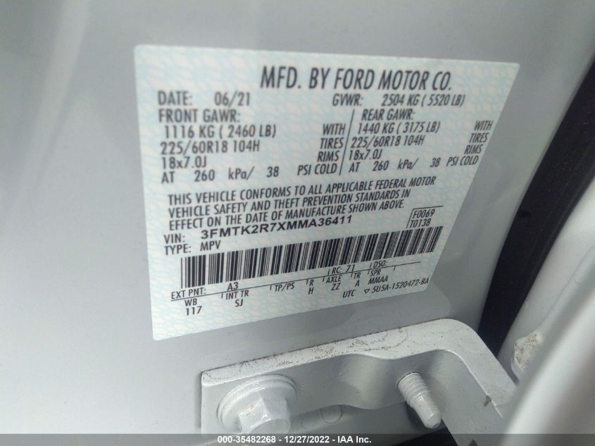 2021 FORD MUSTANG MACH-E CALIFORNIA ROUTE 1 3FMTK2R7XMMA36411