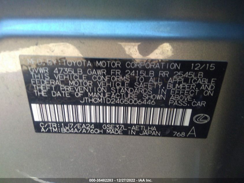 2016 LEXUS IS 300 JTHCM1D24G5006446