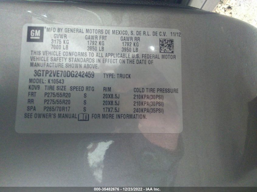 2013 GMC SIERRA 1500 SLE - 3GTP2VE70DG242459