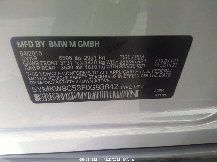 2015 BMW X6 M 5YMKW8C53F0G93842