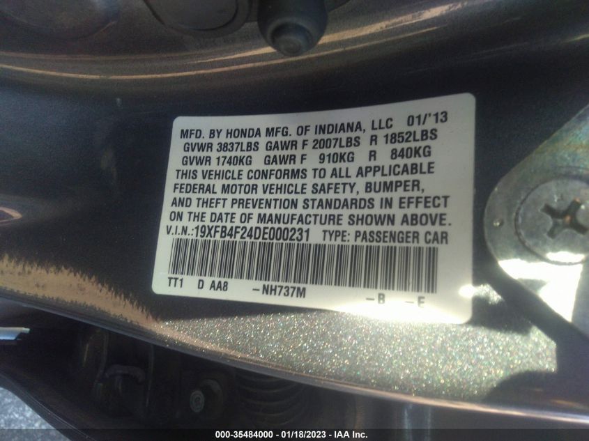 2013 HONDA CIVIC HYBRID 19XFB4F24DE000231