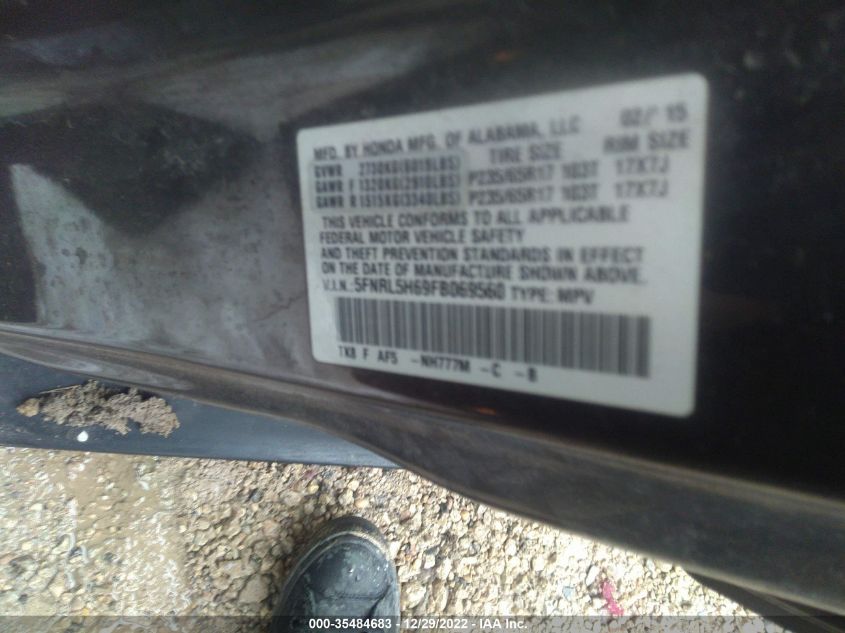 2015 HONDA ODYSSEY EX-L - 5FNRL5H69FB069560