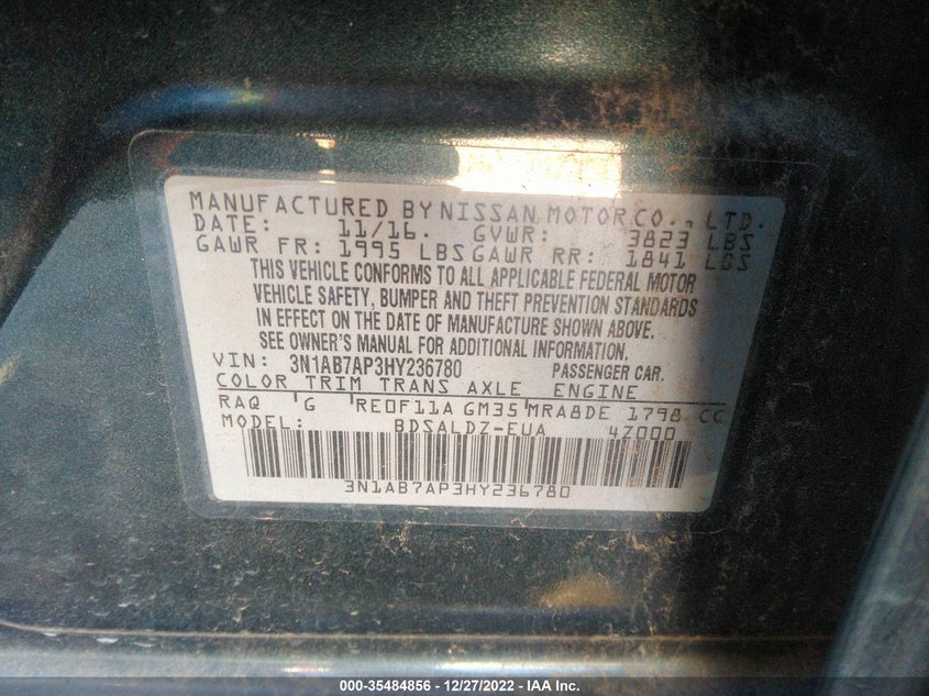 VIN 3N1AB7AP3HY236780 2017 NISSAN SENTRA SV