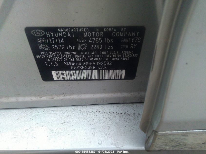 2014 HYUNDAI AZERA LIMITED KMHFH4JG9EA392592