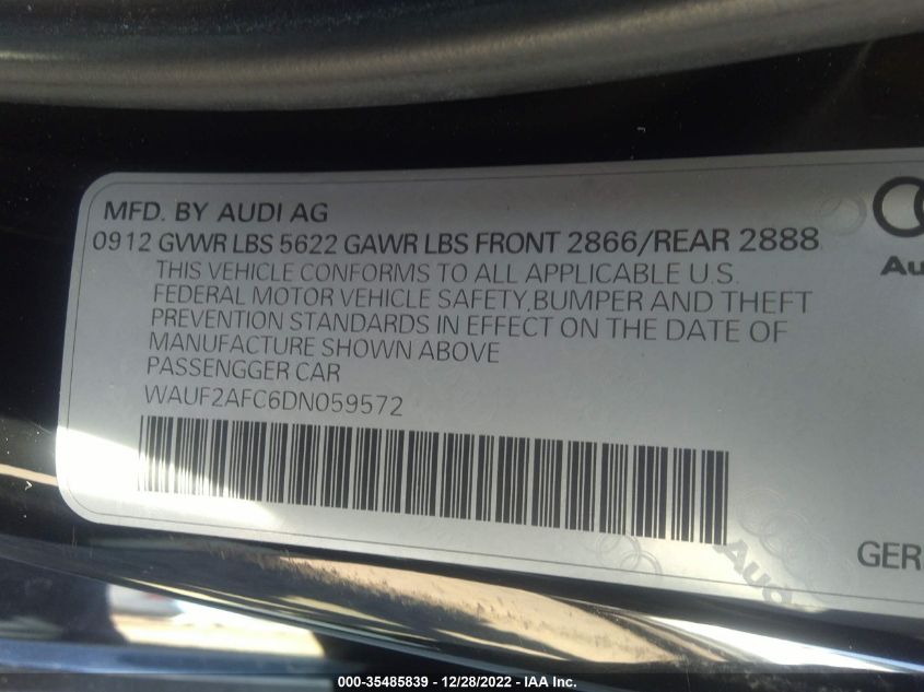 2013 AUDI S6 PRESTIGE WAUF2AFC6DN059572