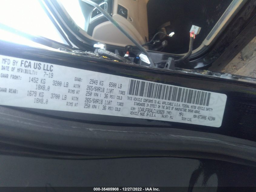 VIN 1C4RJFBG4LC103829 2020 JEEP GRAND CHEROKEE LIMITED