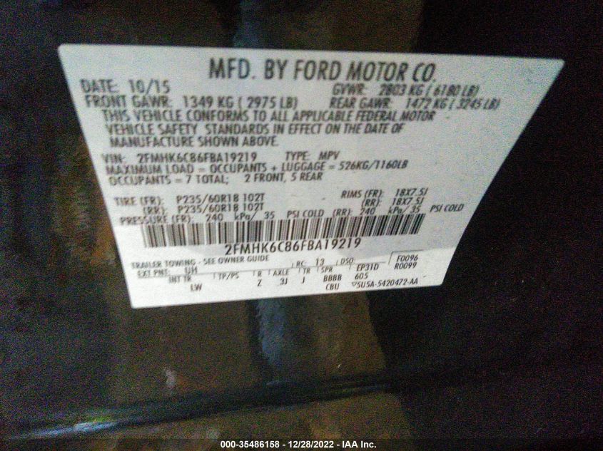 2015 FORD FLEX SEL 2FMHK6C86FBA19219