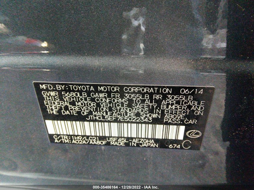 2014 LEXUS LS 460 JTHCL5EF7E5022343