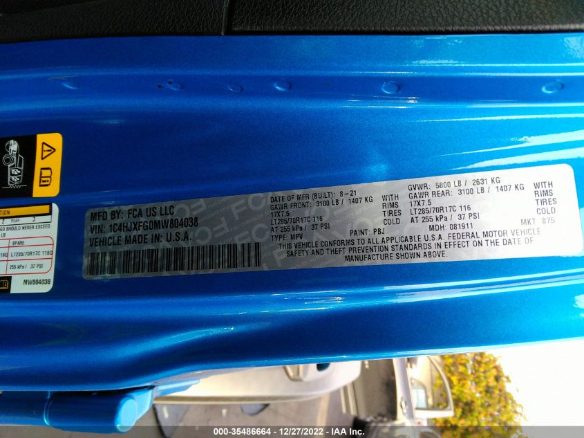 2021 JEEP WRANGLER UNLIMITED RUBICON 1C4HJXFG0MW804038