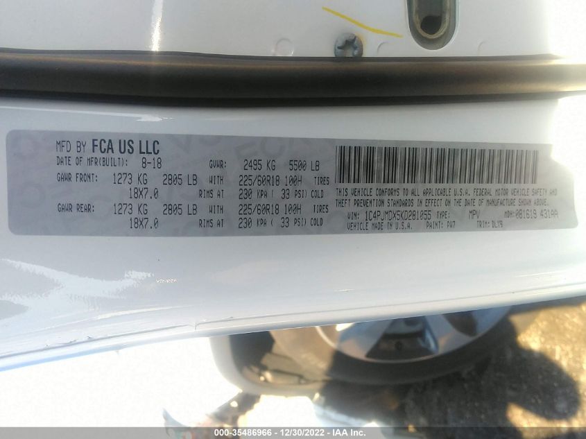 VIN 1C4PJMDX5KD281055 2019 JEEP CHEROKEE LIMITED