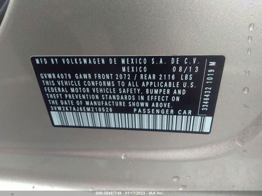 2014 VOLKSWAGEN JETTA SEDAN S 3VW2K7AJ6EM210526