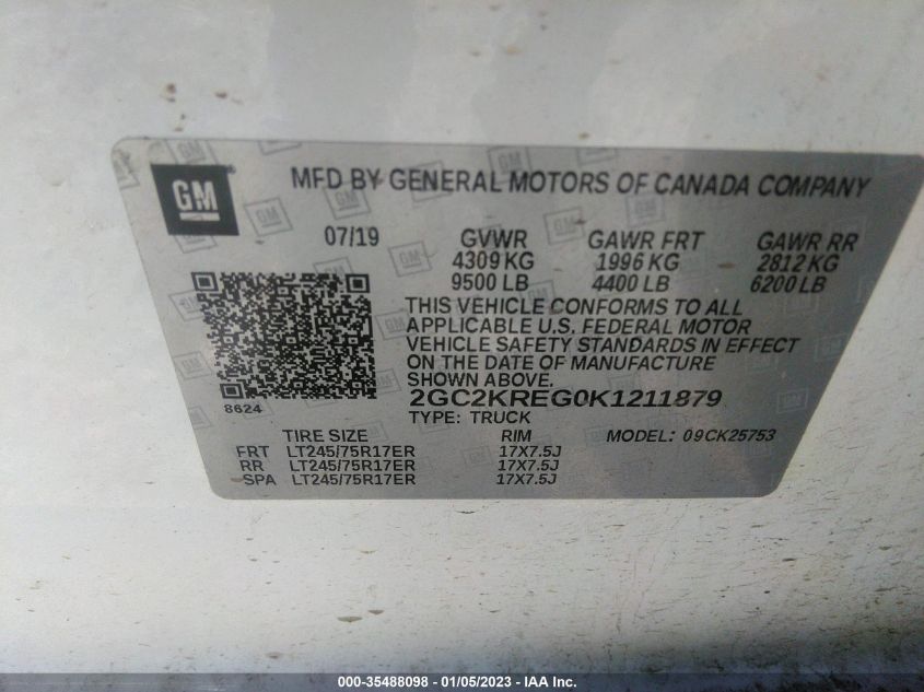 2019 CHEVROLET SILVERADO 2500HD WORK TRUCK 2GC2KREG0K1211879