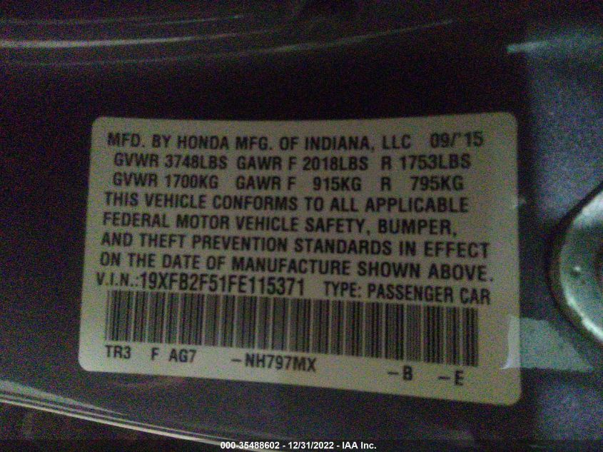 2015 HONDA CIVIC SEDAN LX - 19XFB2F51FE115371