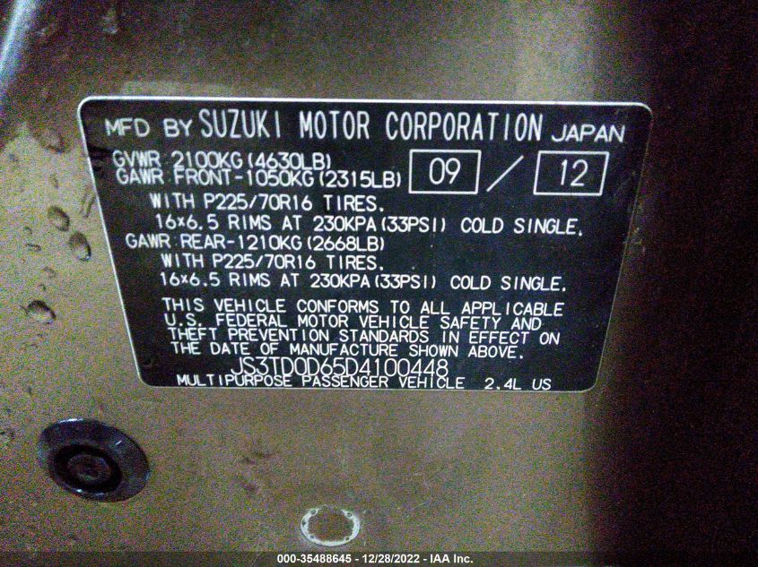 2013 SUZUKI GRAND VITARA PREMIUM JS3TD0D65D4100448