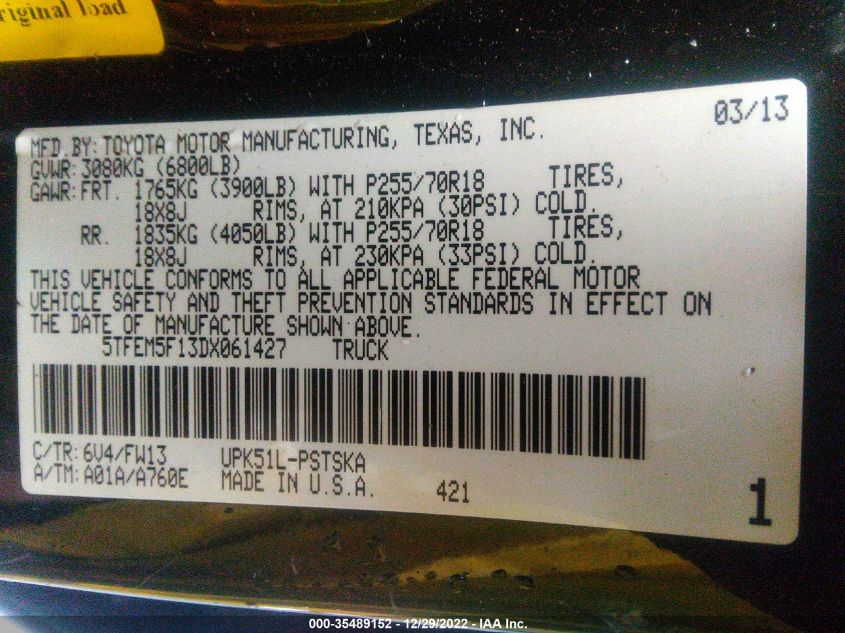 2013 TOYOTA TUNDRA 2WD TRUCK 5TFEM5F13DX061427