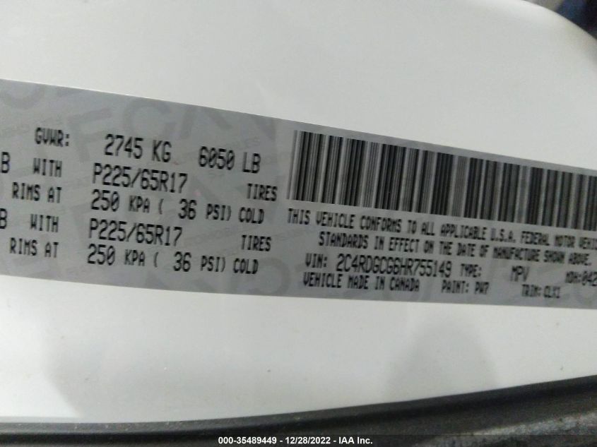 2017 DODGE GRAND CARAVAN SXT - 2C4RDGCG6HR755149