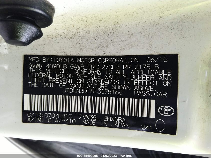 2015 TOYOTA PRIUS PLUG-IN JTDKN3DP8F3075166