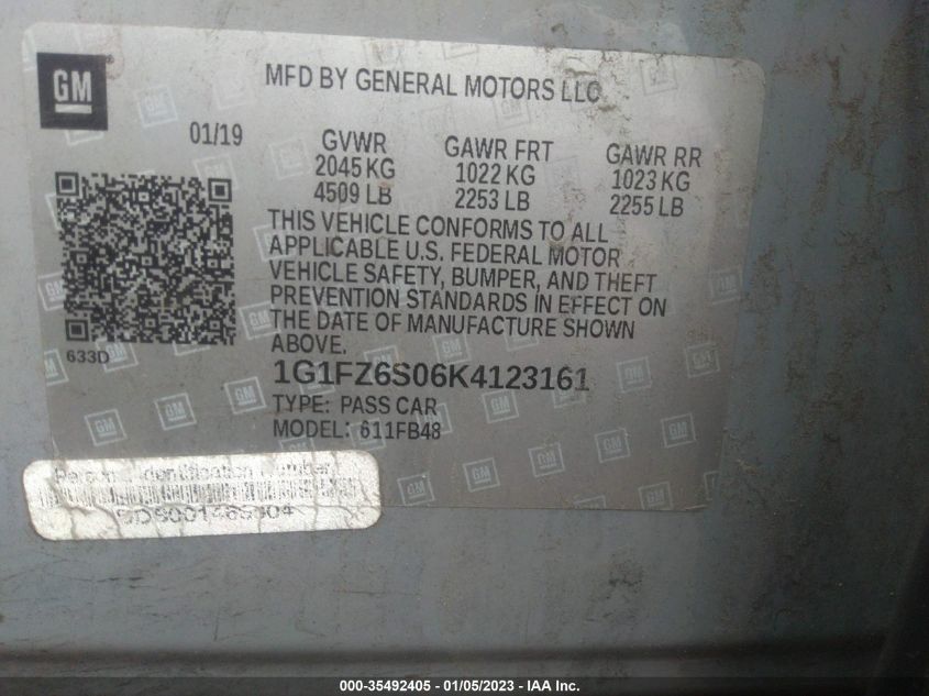 2019 CHEVROLET BOLT EV PREMIER 1G1FZ6S06K4123161
