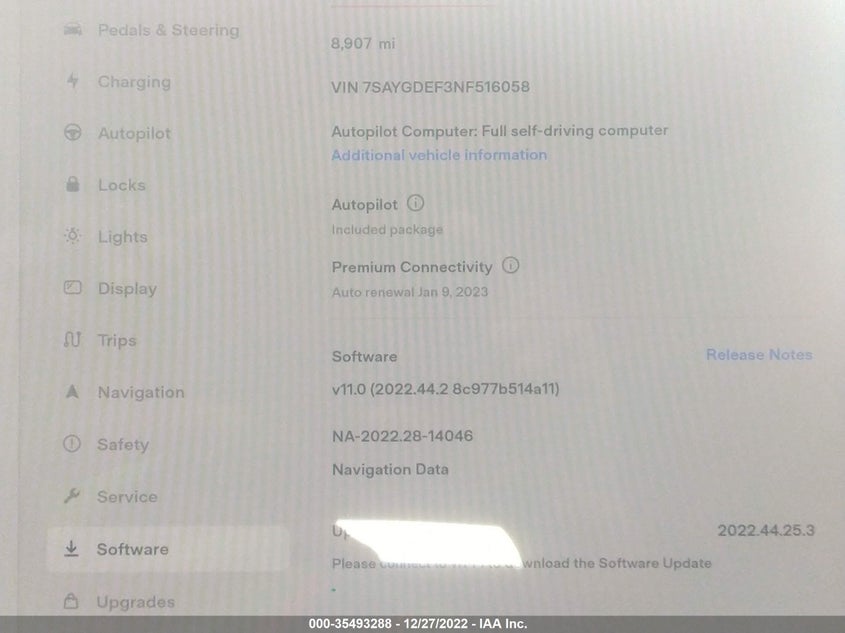 VIN 7SAYGDEF3NF516058 2022 TESLA MODEL Y PERFORMANCE