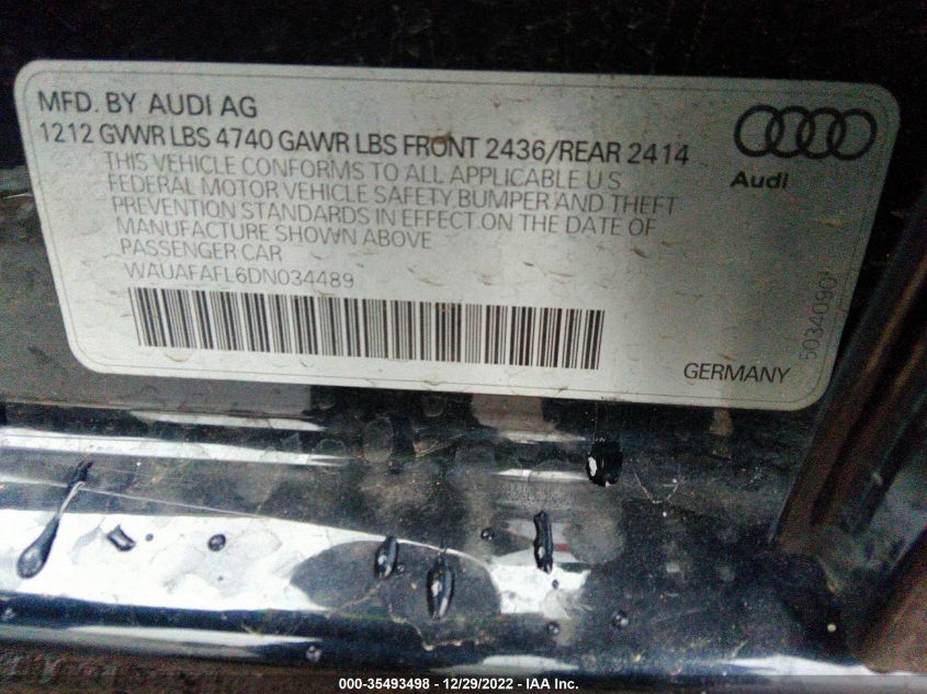 2013 AUDI A4 PREMIUM WAUAFAFL6DN034489