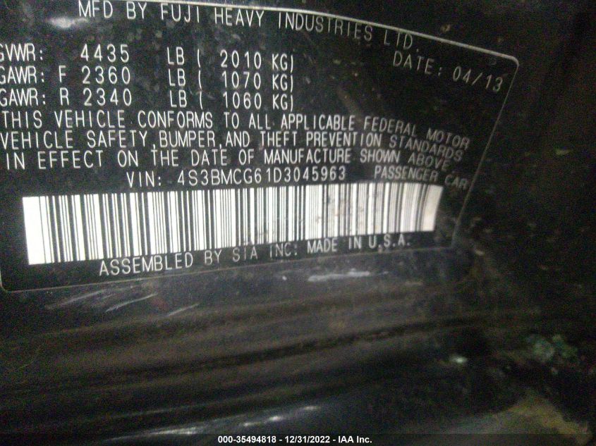 2013 SUBARU LEGACY 2.5I SPORT 4S3BMCG61D3045963