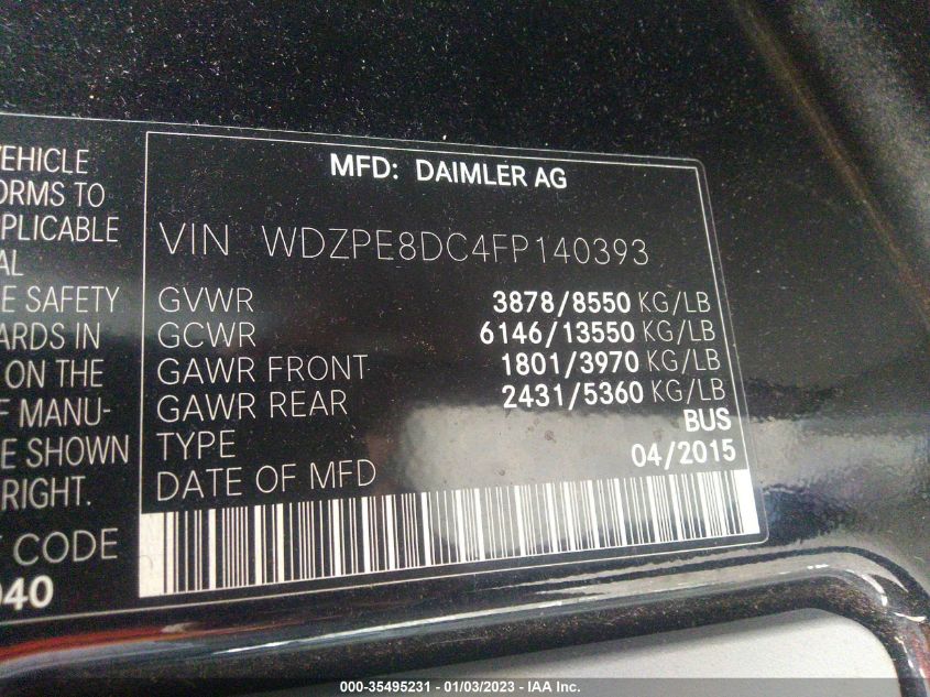 2015 MERCEDES-BENZ SPRINTER 2500 HIGH  ROOF - WDZPE8DC4FP140393