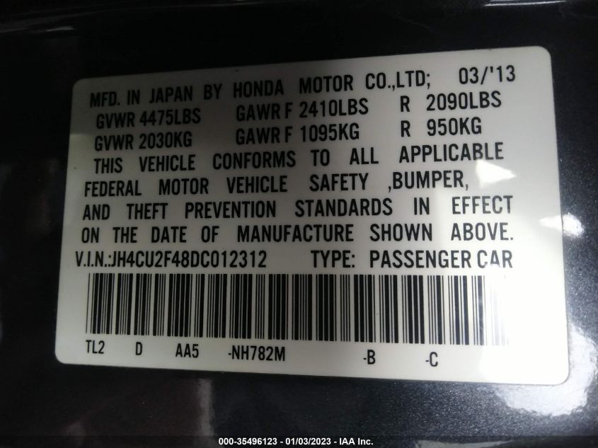 2013 ACURA TSX JH4CU2F48DC012312