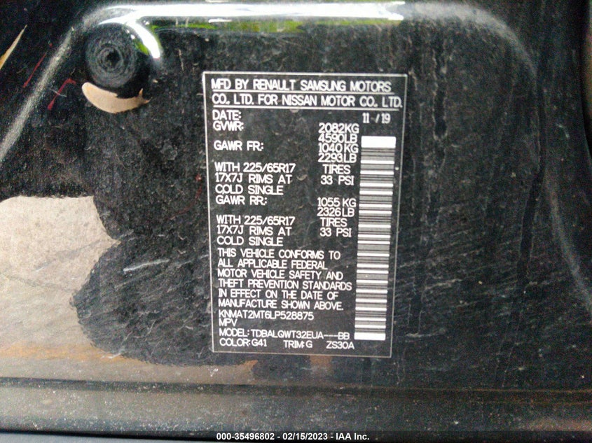 VIN KNMAT2MT6LP528875 2020 NISSAN ROGUE SV
