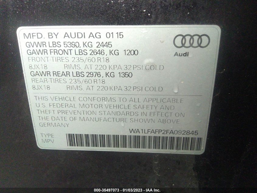 2015 AUDI Q5 PREMIUM PLUS WA1LFAFP2FA092845