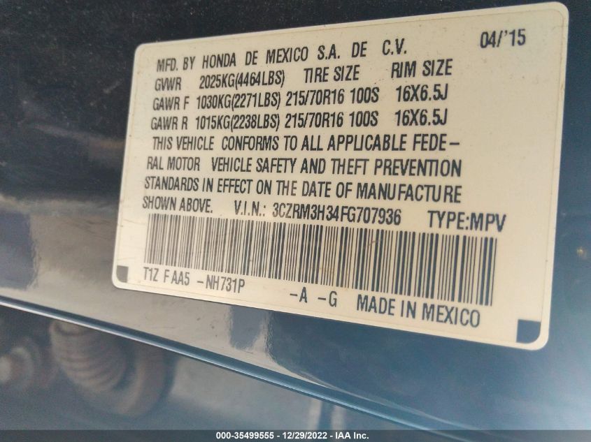 2015 HONDA CR-V LX - 3CZRM3H34FG707936
