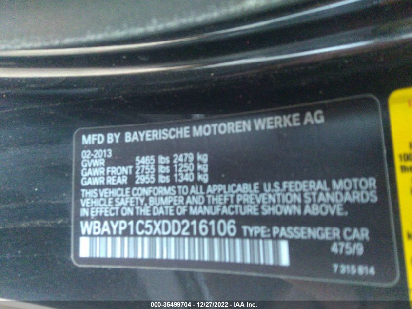 2013 BMW 6 SERIES 650I XDRIVE WBAYP1C5XDD216106