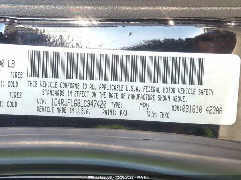VIN 1C4RJFLG8LC347420 2020 JEEP GRAND CHEROKEE TRAILHAWK