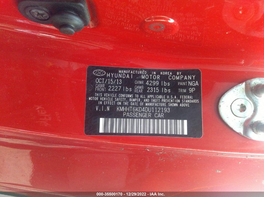 2013 HYUNDAI GENESIS COUPE 2.0T R-SPEC KMHHT6KD4DU112193
