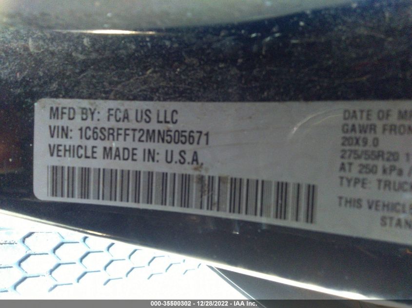 2021 RAM 1500 LONE STAR 1C6SRFFT2MN505671