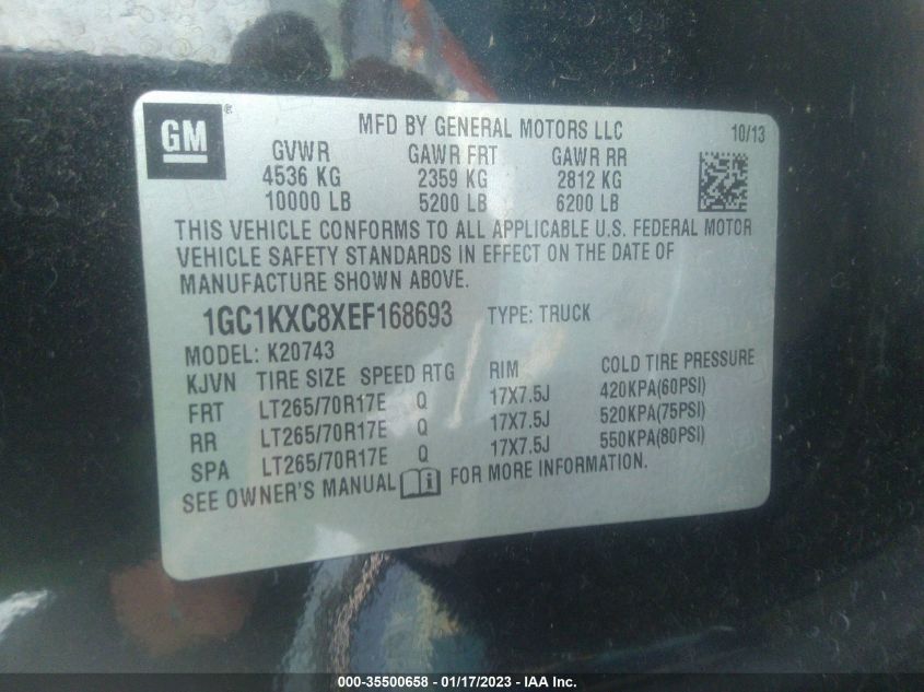 2014 CHEVROLET SILVERADO 2500HD LT 1GC1KXC8XEF168693