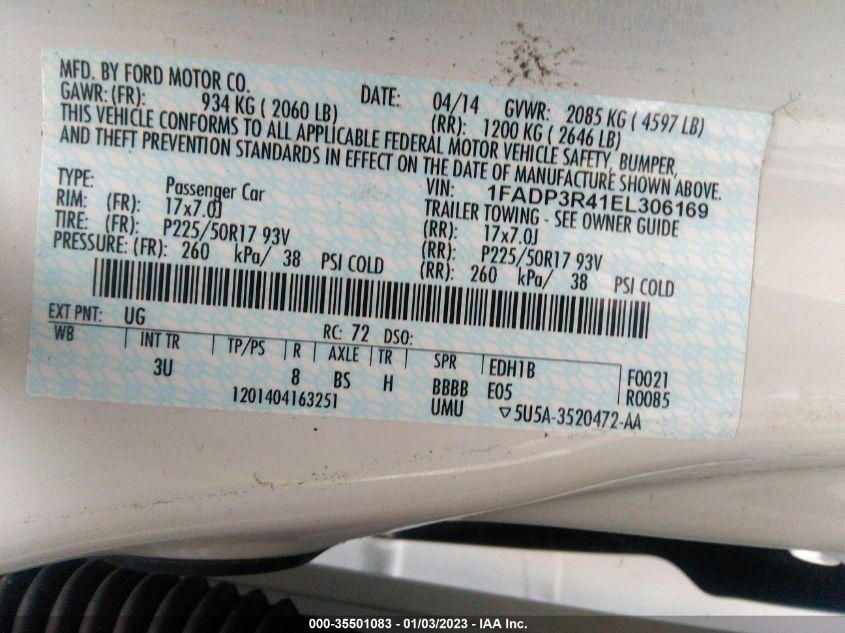 2014 FORD FOCUS ELECTRIC 1FADP3R41EL306169