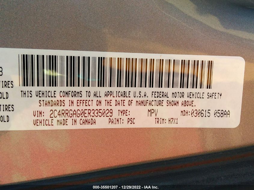 2014 RAM CARGO VAN TRADESMAN 2C4RRGAG0ER335029