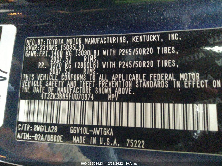 2015 TOYOTA VENZA XLE 4T3ZK3BB9FU070974