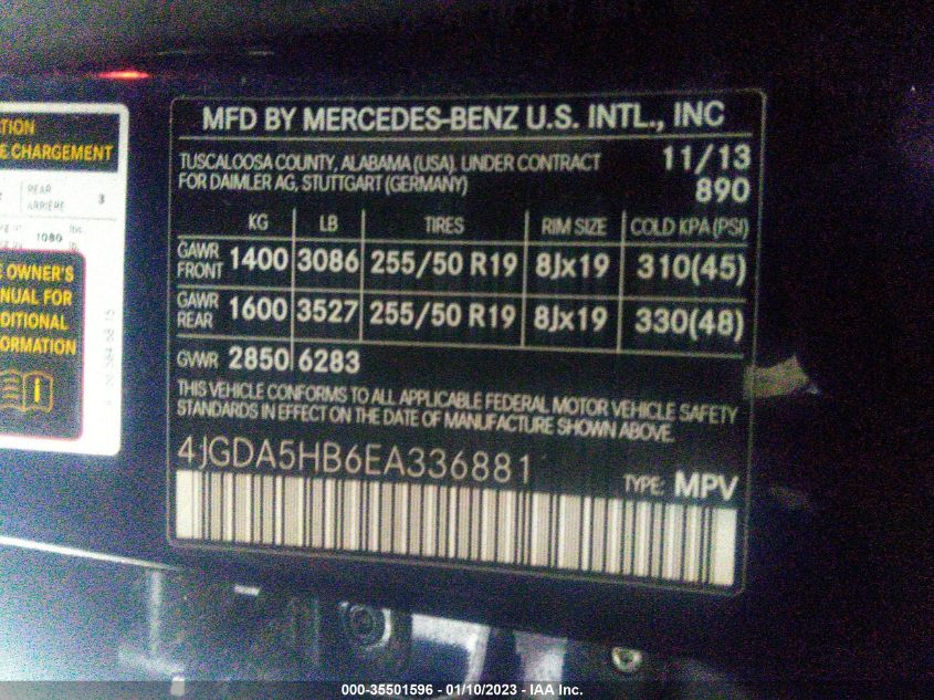 2014 MERCEDES-BENZ M-CLASS ML 350 4JGDA5HB6EA336881