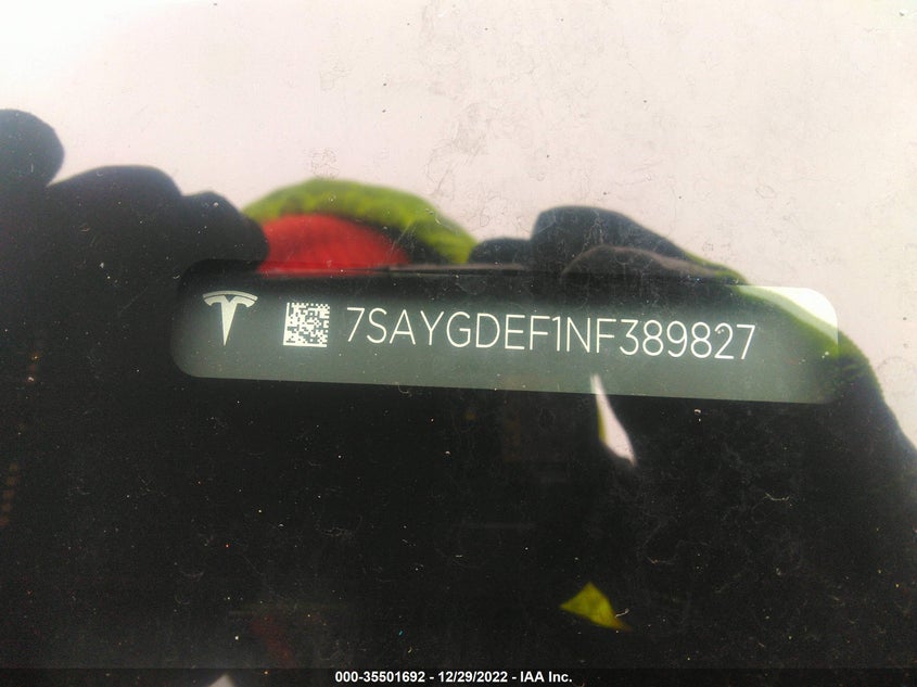 VIN 7SAYGDEF1NF389827 2022 TESLA MODEL Y PERFORMANCE