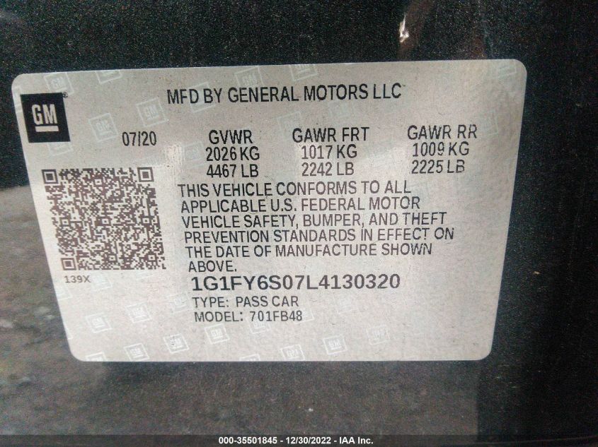 2020 CHEVROLET BOLT EV LT - 1G1FY6S07L4130320