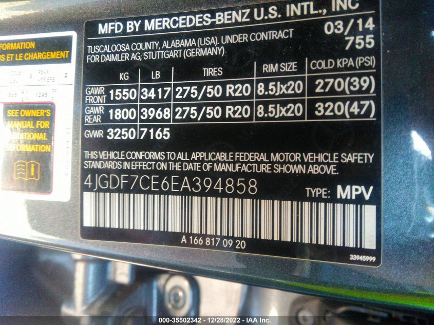 2014 MERCEDES-BENZ GL-CLASS GL 450 4JGDF7CE6EA394858
